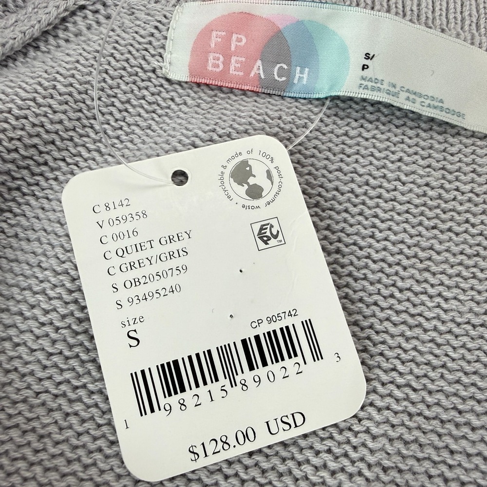 FP Beach Free People NWT Drea Sweater Sz S Oversized Collared Quiet Grey Cotton - Picture 5 of 16